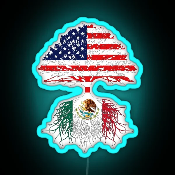 Mexican Roots Mexican American Mexico Grown Mexico USA Flag Mexico Art Design For Men Women Kids Youth Family RGB Neon Sign