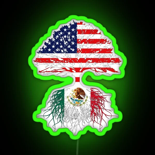 Mexican Roots Mexican American Mexico Grown Mexico USA Flag Mexico Art Design For Men Women Kids Youth Family RGB Neon Sign