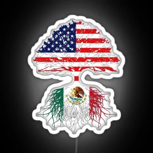 Mexican Roots Mexican American Mexico Grown Mexico USA Flag Mexico Art Design For Men Women Kids Youth Family RGB Neon Sign