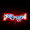 RGB Neon Sign Depicting Michelangelo's Creation of Adam with Blue Gloves.