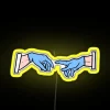 Michelangelo's Creation of Adam with RGB neon lighting effects and blue gloves.