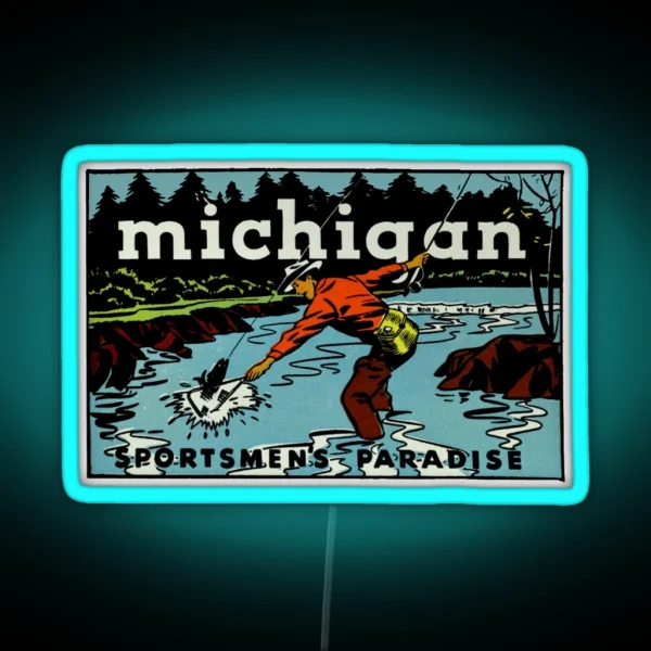 Michigan Sportsman S Paradise Vintage Travel Decal RGB Neon Sign