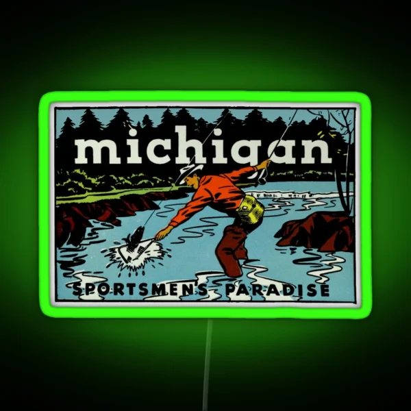 Michigan Sportsman S Paradise Vintage Travel Decal RGB Neon Sign