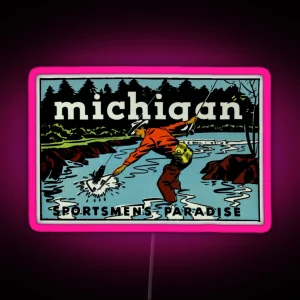 Michigan Sportsman S Paradise Vintage Travel Decal RGB Neon Sign