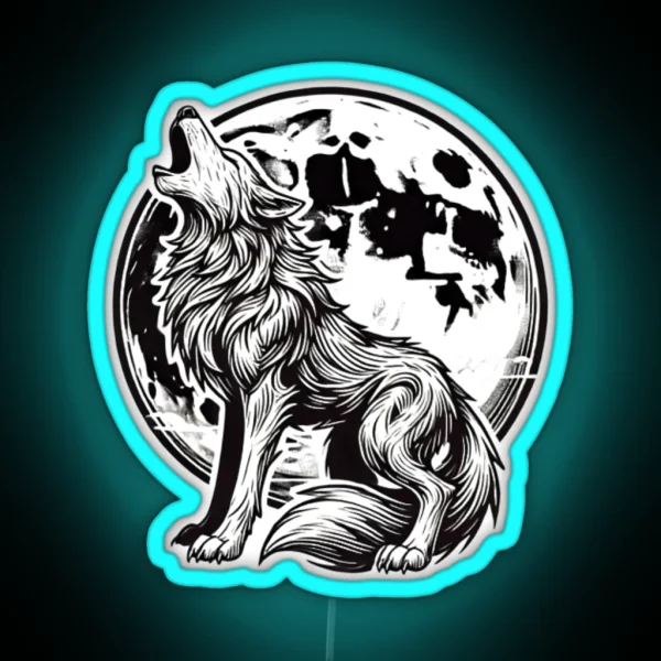 Midnight Howl Under The Full Moon RGB Neon Sign