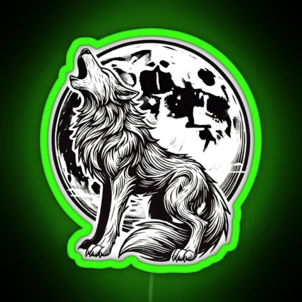 Midnight Howl Under The Full Moon RGB Neon Sign
