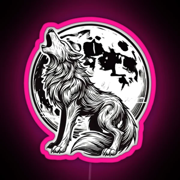 Midnight Howl Under The Full Moon RGB Neon Sign