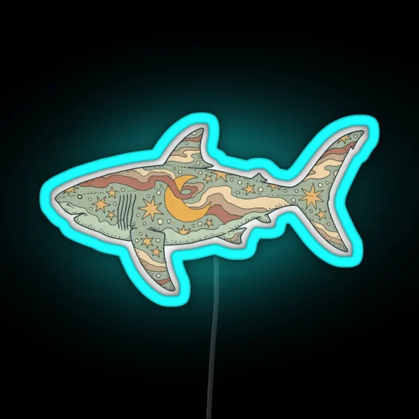 Midnight Swim Ocean Shark Art Dusty Sunset Palette RGB Neon Sign