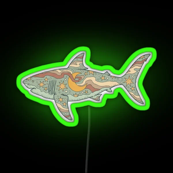 Midnight Swim Ocean Shark Art Dusty Sunset Palette RGB Neon Sign