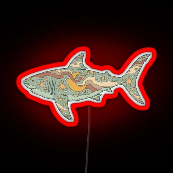 Midnight Swim Ocean Shark Art Dusty Sunset Palette RGB Neon Sign