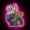 Neon sign featuring Mikey and Rise from Usagi in vibrant RGB colors with a pink tone.