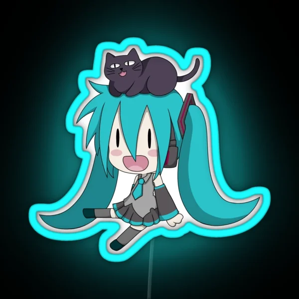 Miku With A Cat RGB Neon Sign