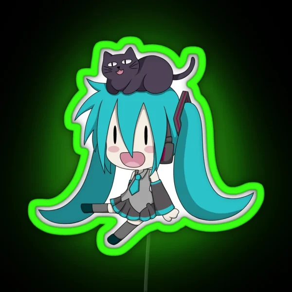Miku With A Cat RGB Neon Sign