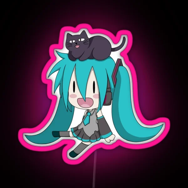 Miku With A Cat RGB Neon Sign