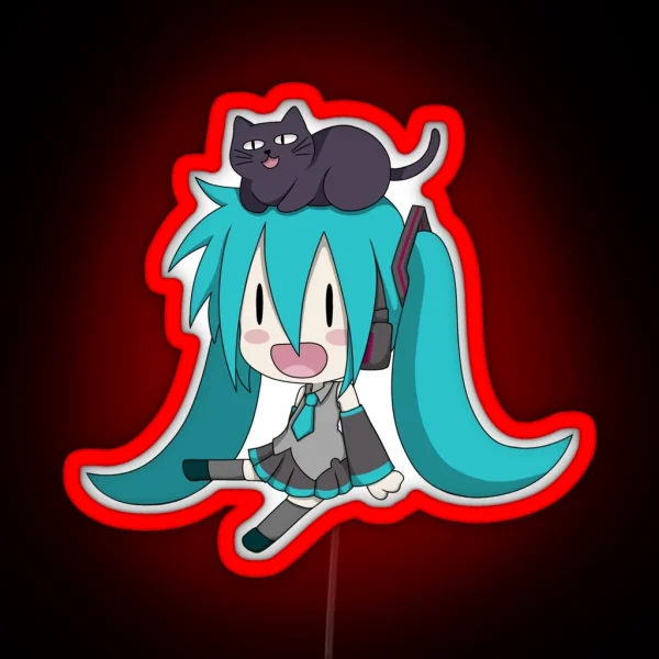Miku With A Cat RGB Neon Sign