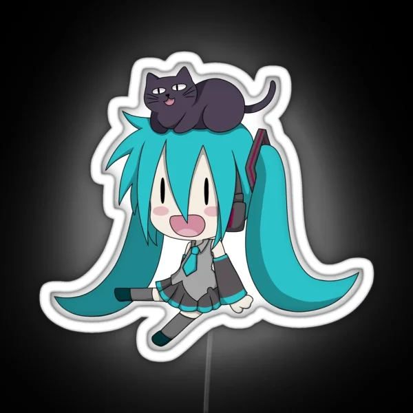 Miku With A Cat RGB Neon Sign