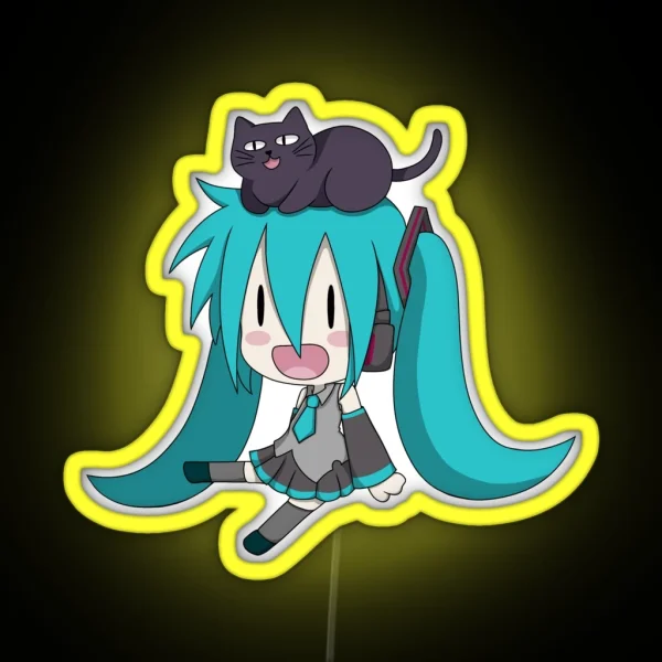Miku With A Cat RGB Neon Sign
