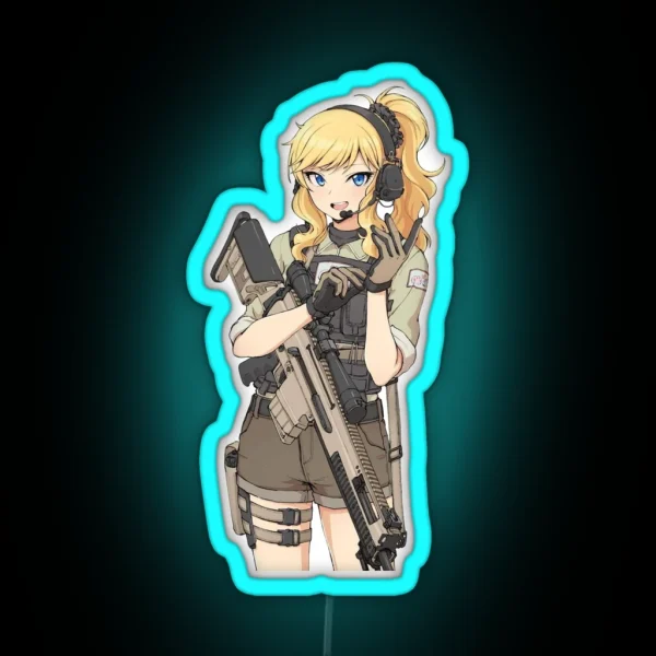Military Anime Girl RGB Neon Sign