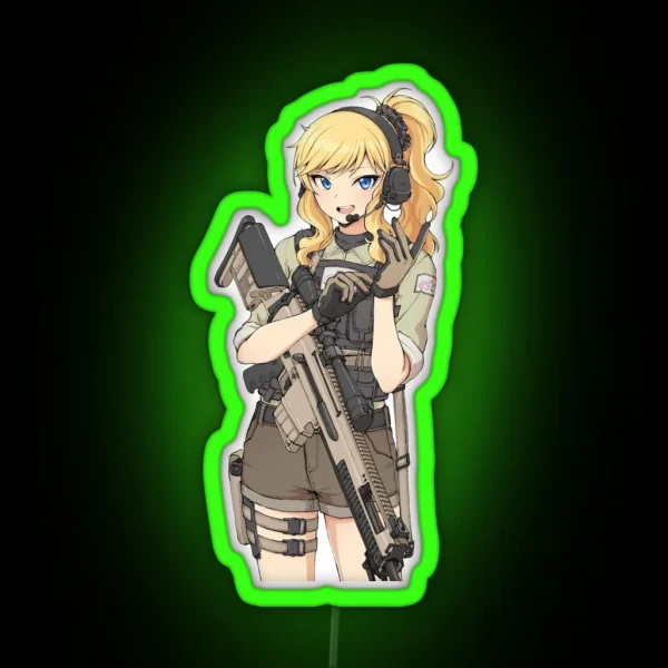 Military Anime Girl RGB Neon Sign