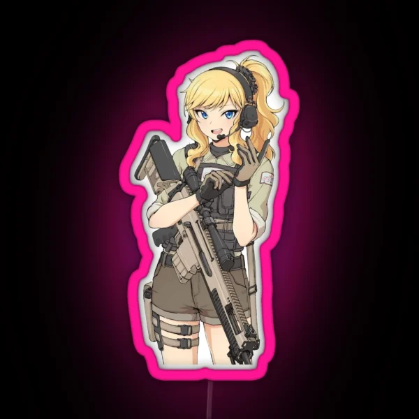 Military Anime Girl RGB Neon Sign