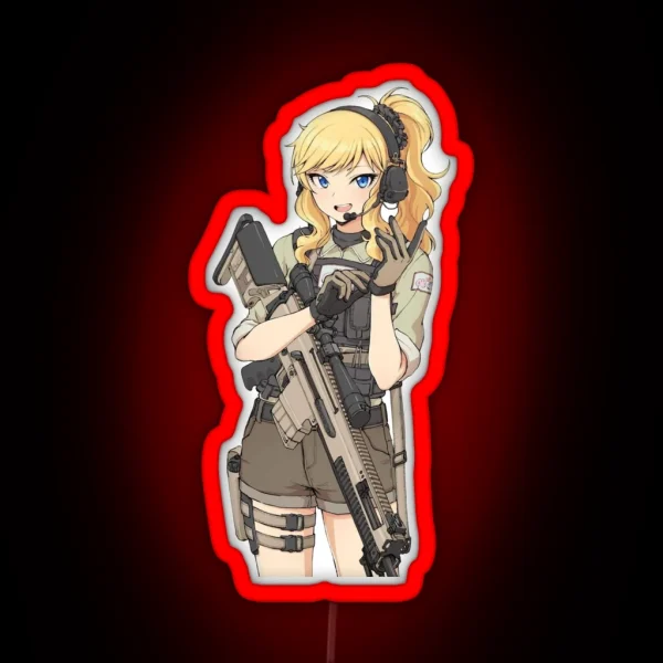 Military Anime Girl RGB Neon Sign