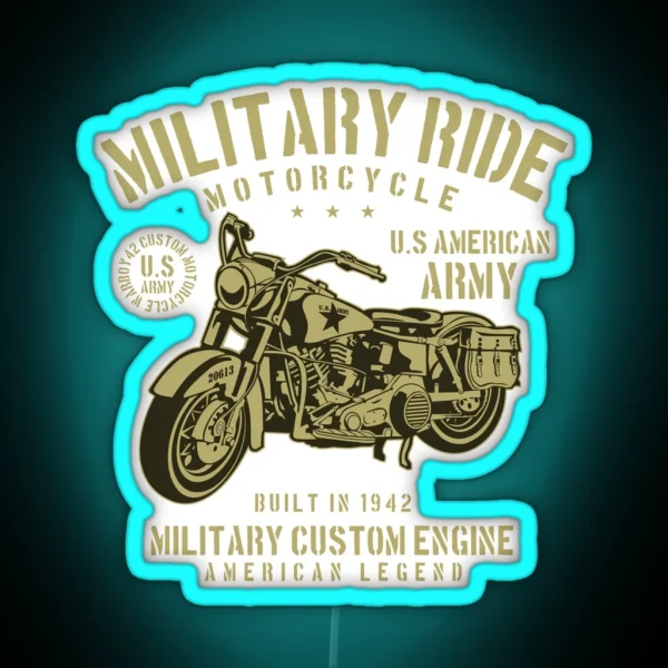 Military Ride Motorcycle Awesome Motorcycle Lover Gift RGB Neon Sign
