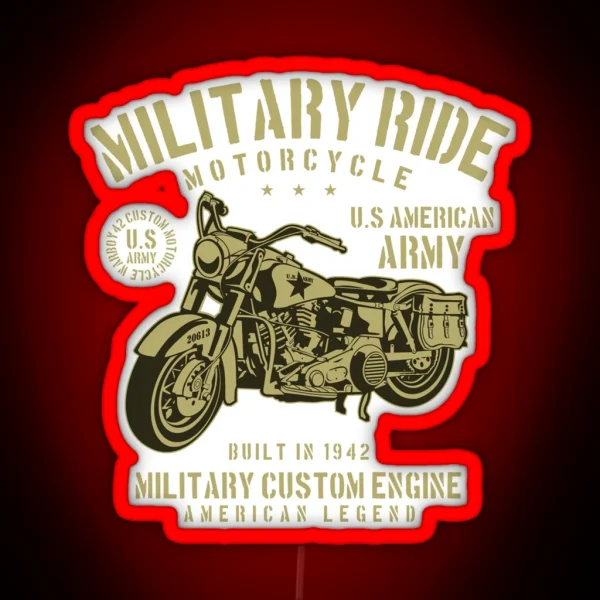 Military Ride Motorcycle Awesome Motorcycle Lover Gift RGB Neon Sign