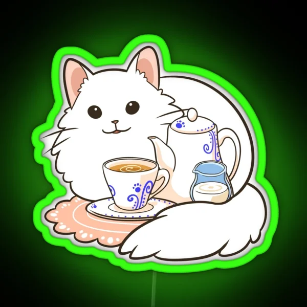 Milk Tea White Cat RGB Neon Sign