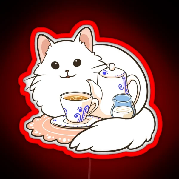 Milk Tea White Cat RGB Neon Sign