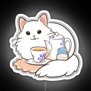 Milk Tea White Cat RGB Neon Sign