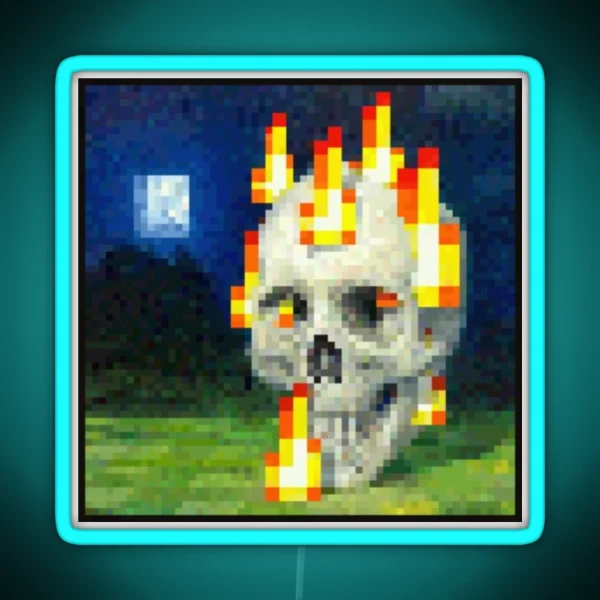 Minecraft Skull On Fire Painting RGB Neon Sign