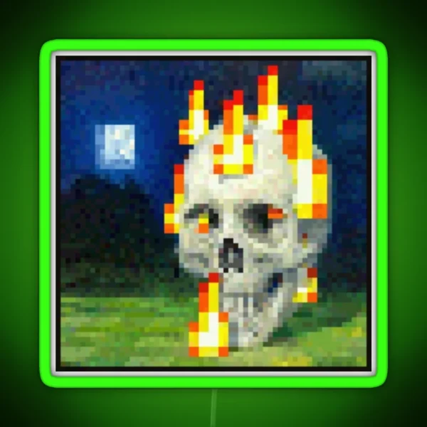 Minecraft Skull On Fire Painting RGB Neon Sign