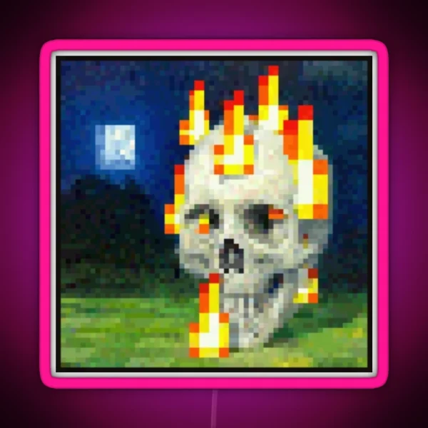 Minecraft Skull On Fire Painting RGB Neon Sign