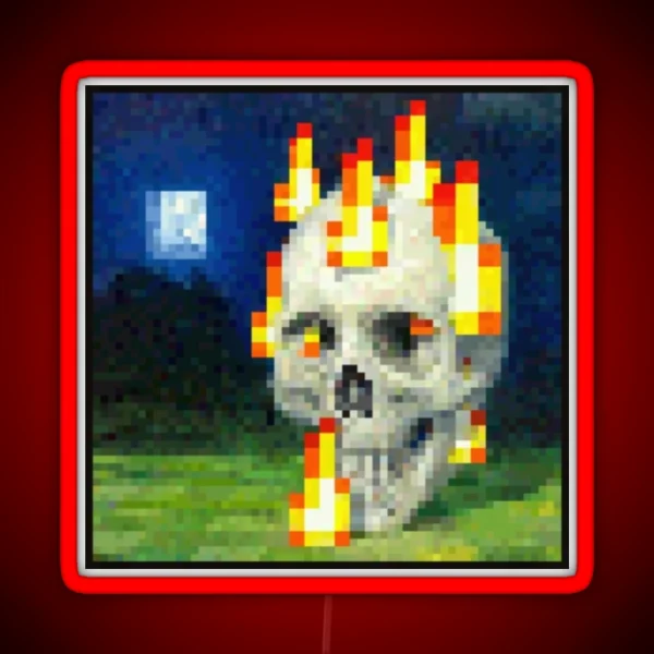 Minecraft Skull On Fire Painting RGB Neon Sign