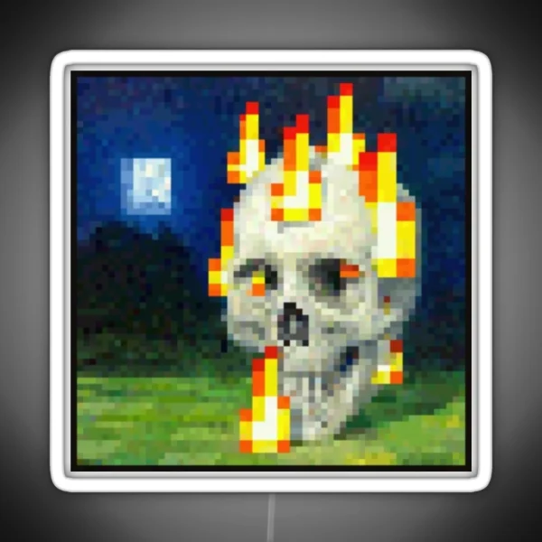 Minecraft Skull On Fire Painting RGB Neon Sign