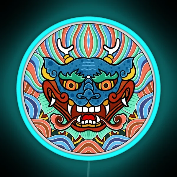 Minhwa Dragon Face On Shield A Type RGB Neon Sign