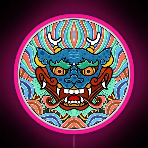 Minhwa Dragon Face On Shield A Type RGB Neon Sign