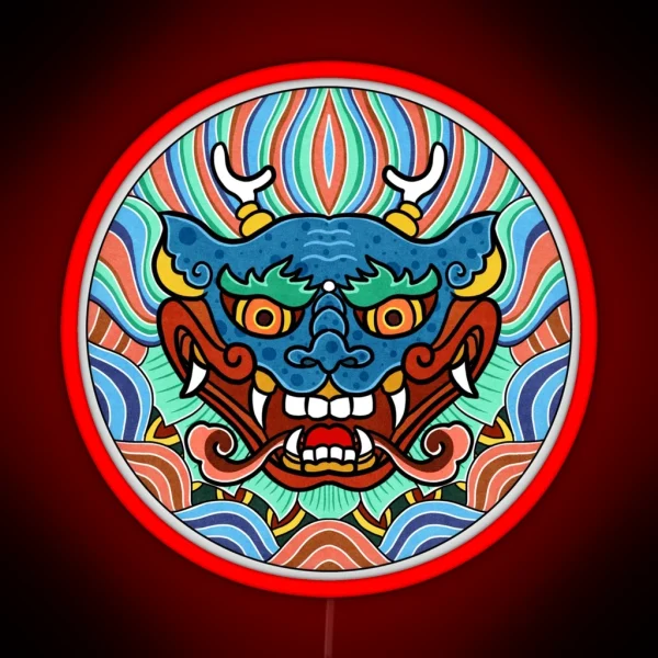 Minhwa Dragon Face On Shield A Type RGB Neon Sign