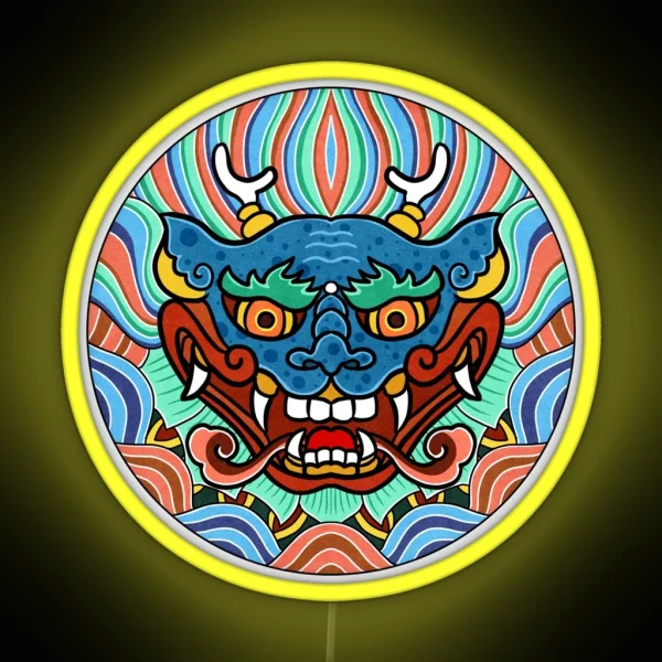 Minhwa Dragon Face On Shield A Type RGB Neon Sign