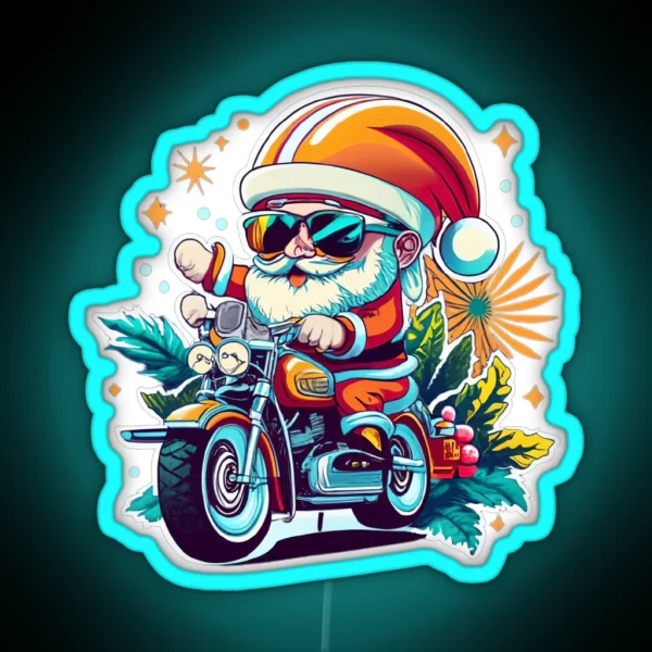 Mini Santa On A Motocycle RGB Neon Sign