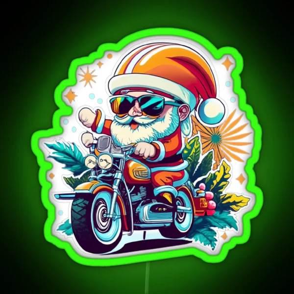 Mini Santa On A Motocycle RGB Neon Sign