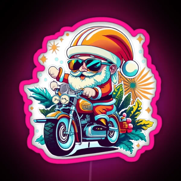 Mini Santa On A Motocycle RGB Neon Sign