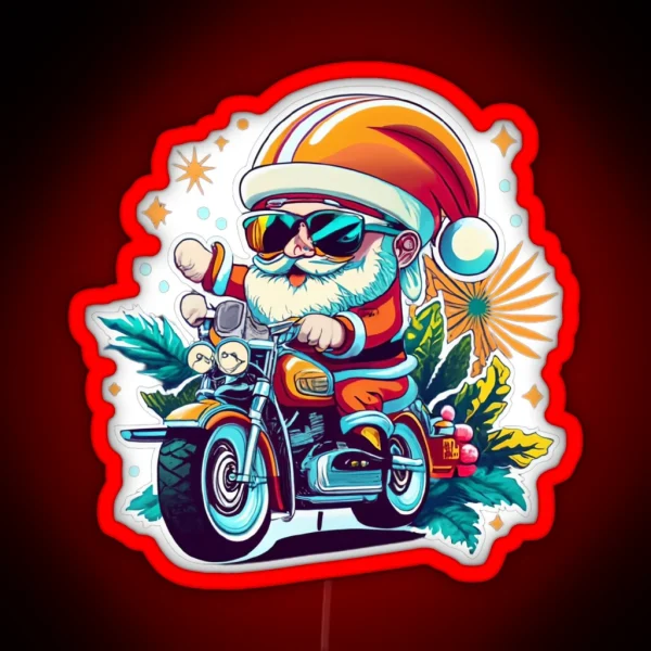 Mini Santa On A Motocycle RGB Neon Sign