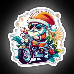 Mini Santa On A Motocycle RGB Neon Sign