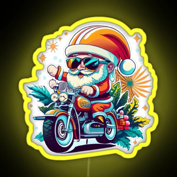 Mini Santa On A Motocycle RGB Neon Sign