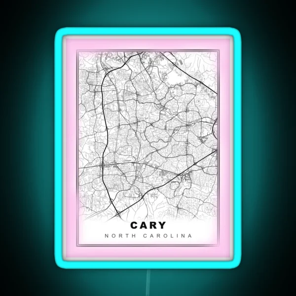 Minimalist Pastel Pink Cary Map RGB Neon Sign