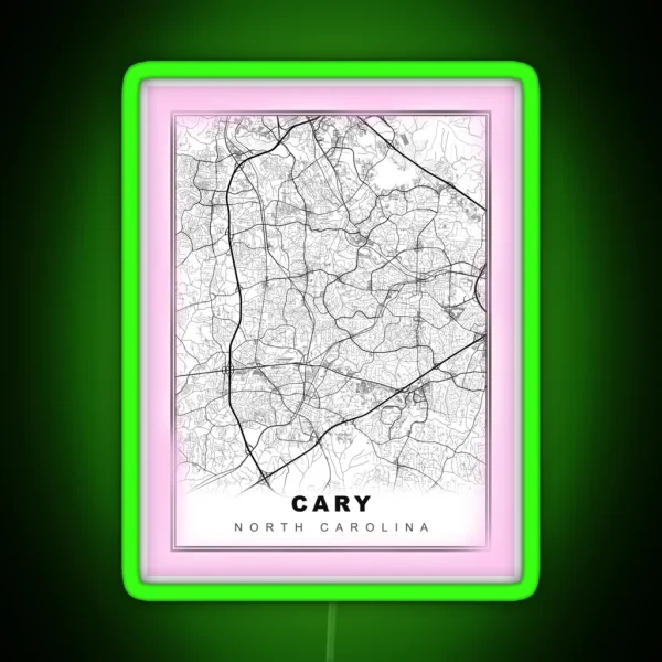 Minimalist Pastel Pink Cary Map RGB Neon Sign