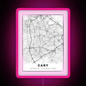 Minimalist Pastel Pink Cary Map RGB Neon Sign