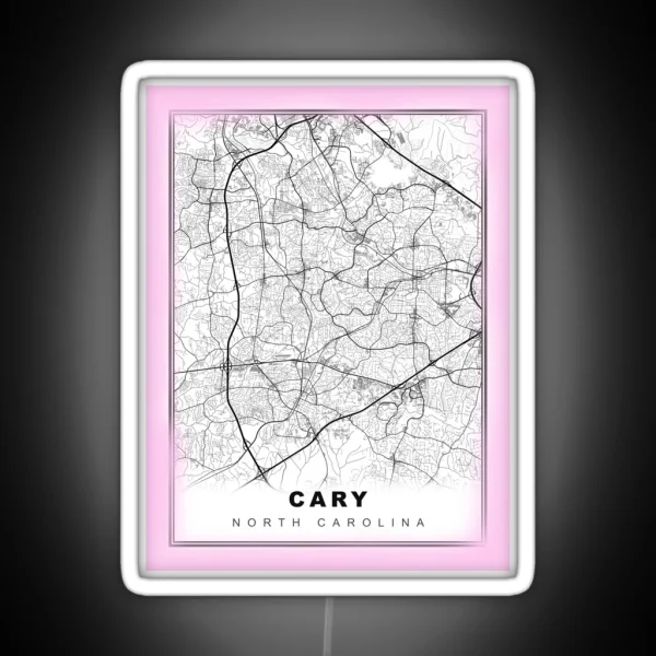 Minimalist Pastel Pink Cary Map RGB Neon Sign