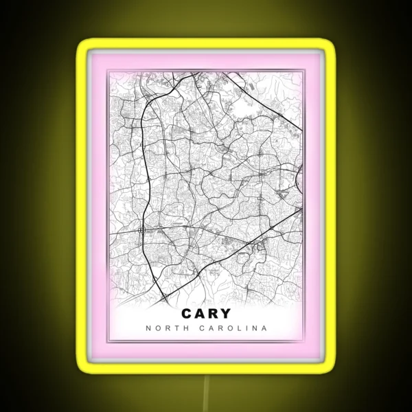Minimalist Pastel Pink Cary Map RGB Neon Sign